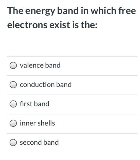 the energy band in which free electrons exist is the|Solved The energy band in which free electrons exist is the.